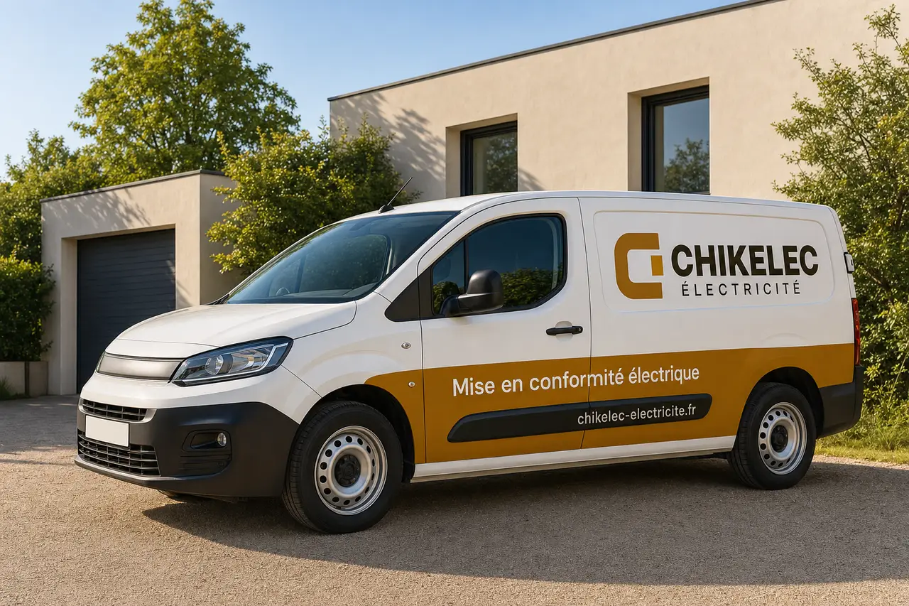 Utilitaire Chikelec Électricité devant un pavillon de l'est de la Seine-Saint-Denis